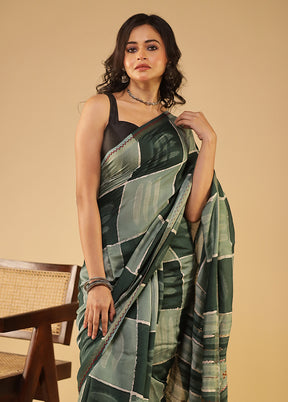 Green Chanderi Silk Saree With Blouse Piece