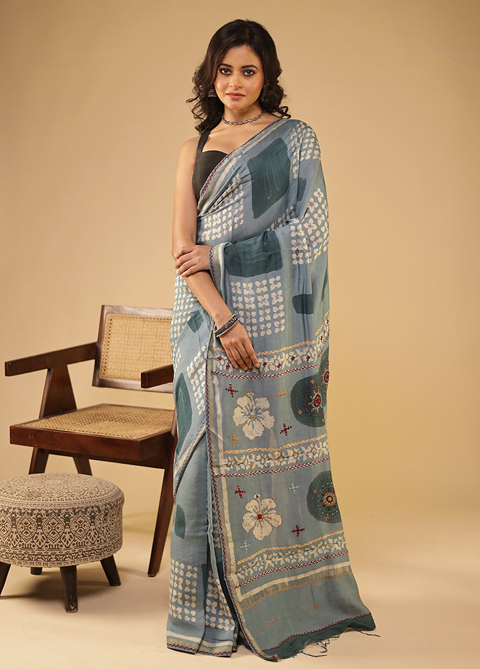 Grey Chanderi Silk Saree With Blouse Piece