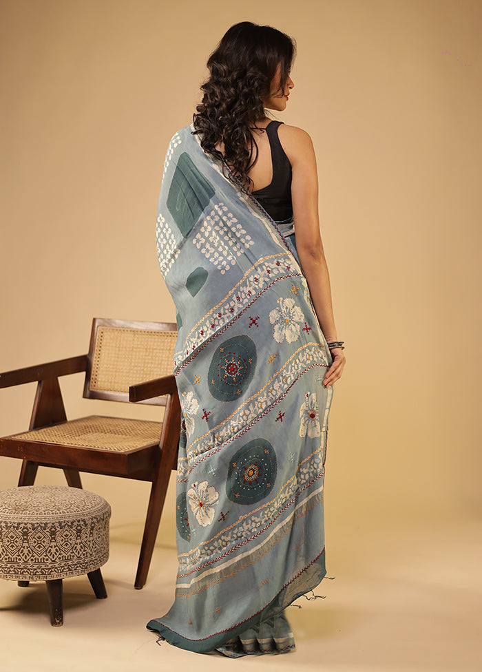 Grey Chanderi Silk Saree With Blouse Piece