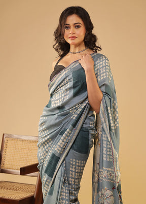 Grey Chanderi Silk Saree With Blouse Piece