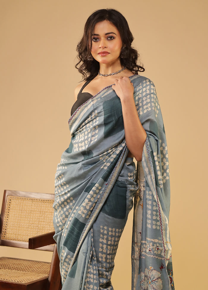 Grey Chanderi Silk Saree With Blouse Piece