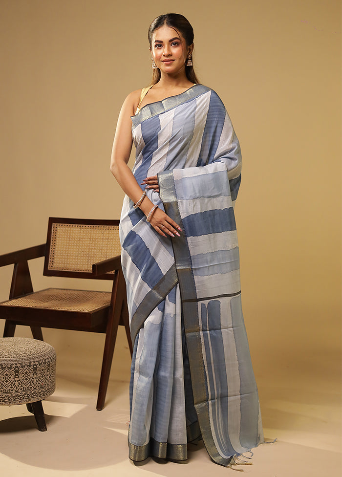 Blue Chanderi Silk Saree With Blouse Piece