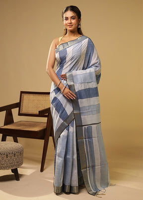 Blue Chanderi Silk Saree With Blouse Piece
