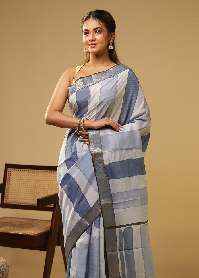 Blue Chanderi Silk Saree With Blouse Piece