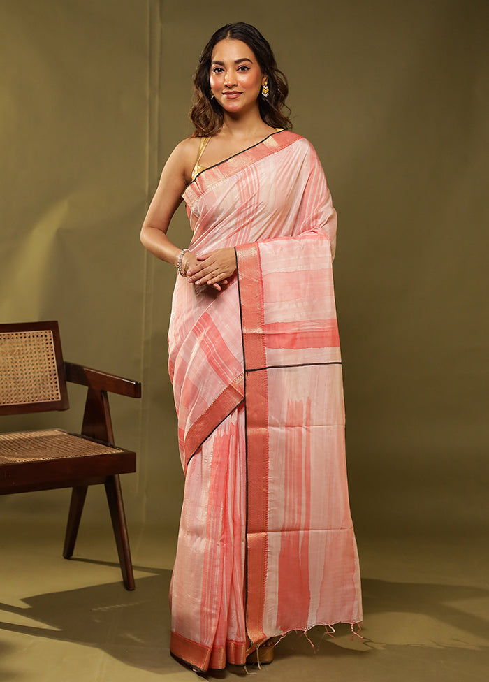 Pink Chanderi Silk Saree With Blouse Piece