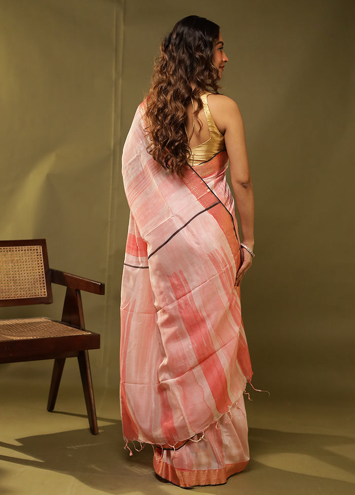Pink Chanderi Silk Saree With Blouse Piece