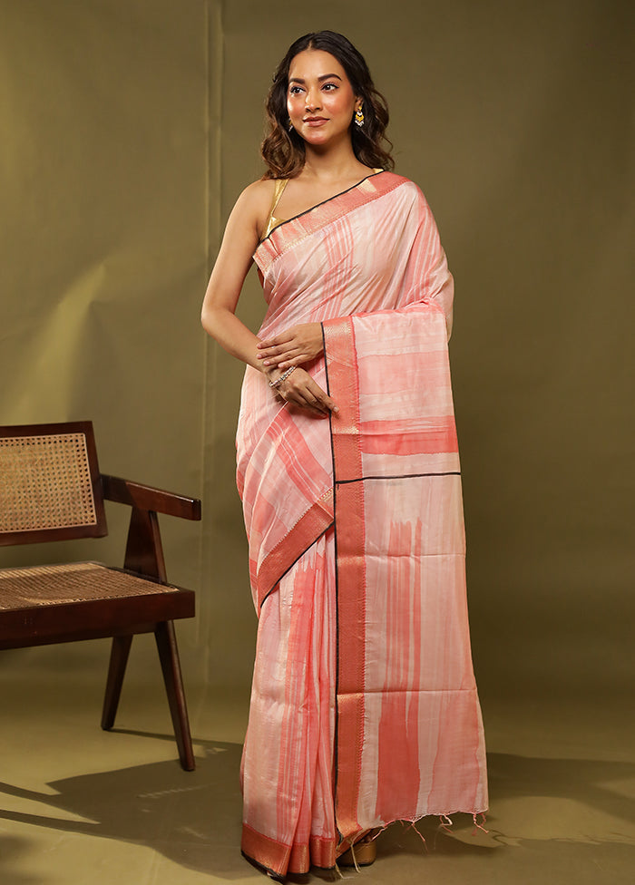 Pink Chanderi Silk Saree With Blouse Piece