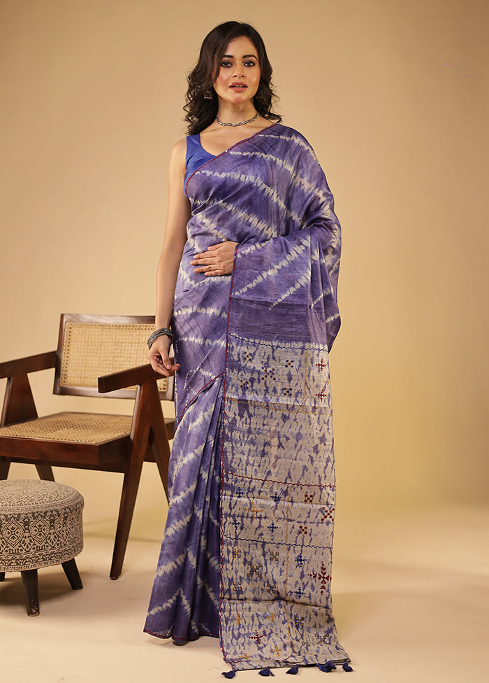 Blue Handloom Tissue Pure Silk Saree With Blouse Piece
