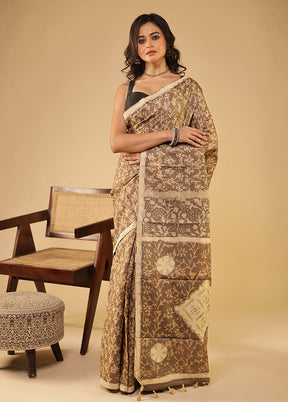 Cream Handloom Tissue Pure Silk Saree With Blouse Piece