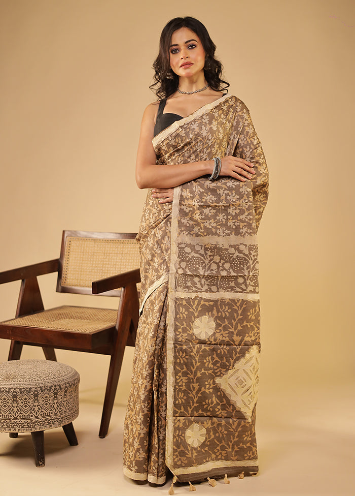 Cream Handloom Tissue Pure Silk Saree With Blouse Piece