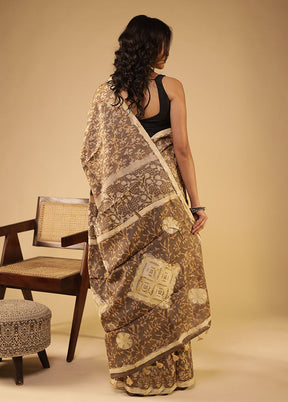 Cream Handloom Tissue Pure Silk Saree With Blouse Piece
