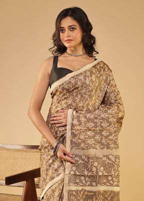 Cream Handloom Tissue Pure Silk Saree With Blouse Piece
