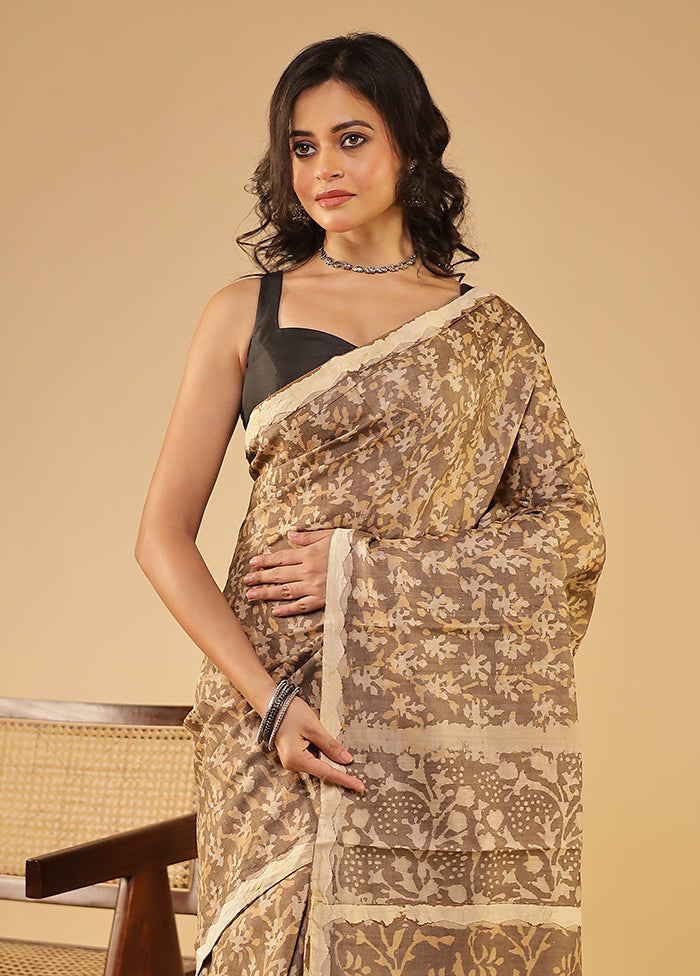 Cream Handloom Tissue Pure Silk Saree With Blouse Piece