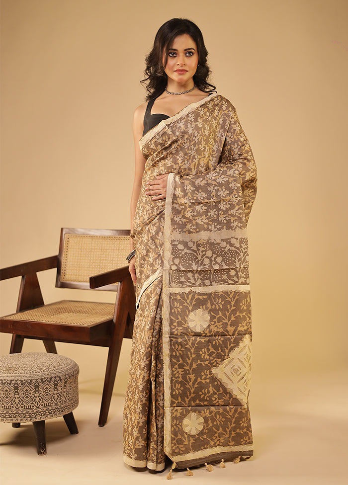 Cream Handloom Tissue Pure Silk Saree With Blouse Piece