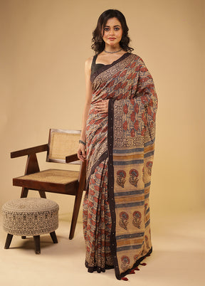 Cream Handloom Tissue Pure Silk Saree With Blouse Piece