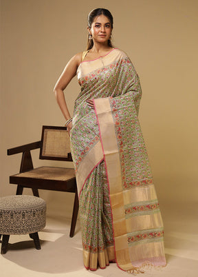 Cream Handloom Tissue Pure Silk Saree With Blouse Piece