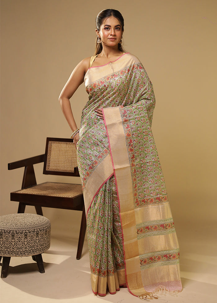 Cream Handloom Tissue Pure Silk Saree With Blouse Piece