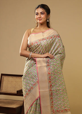 Cream Handloom Tissue Pure Silk Saree With Blouse Piece