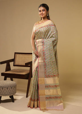 Cream Handloom Tissue Pure Silk Saree With Blouse Piece