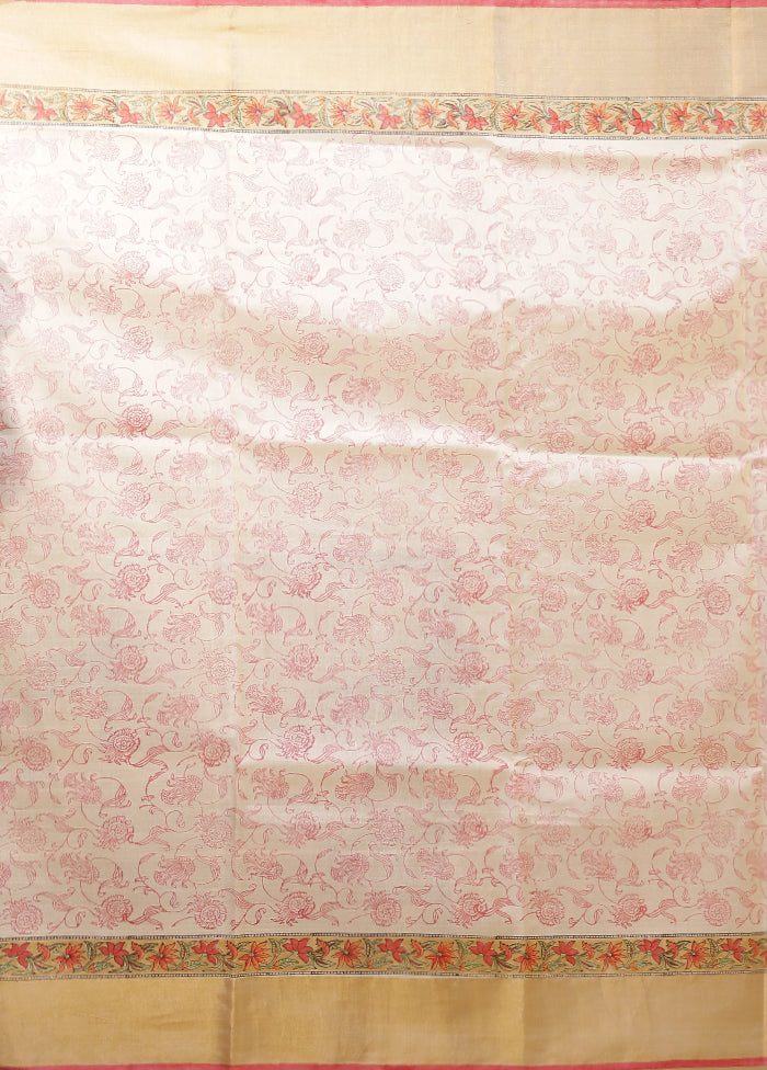 Cream Handloom Tissue Pure Silk Saree With Blouse Piece