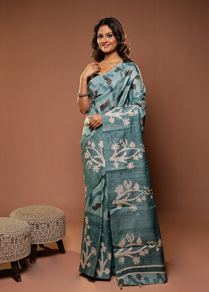 Green Handloom Tissue Pure Silk Saree With Blouse Piece