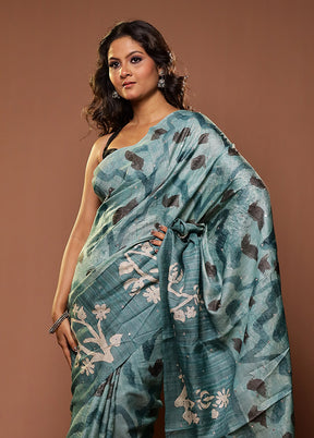 Green Handloom Tissue Pure Silk Saree With Blouse Piece