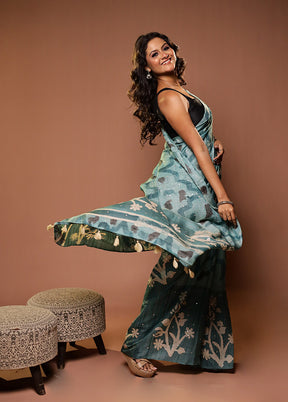 Green Handloom Tissue Pure Silk Saree With Blouse Piece