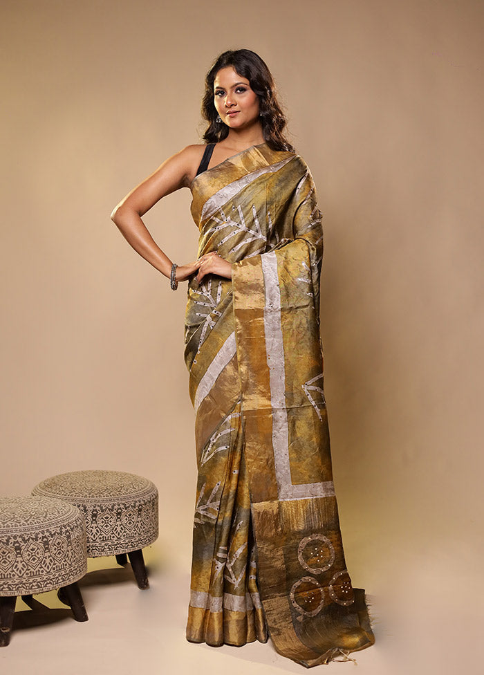 Yellow Handloom Tissue Pure Silk Saree With Blouse Piece