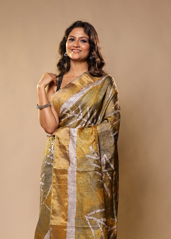 Yellow Handloom Tissue Pure Silk Saree With Blouse Piece