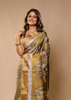 Yellow Handloom Tissue Pure Silk Saree With Blouse Piece