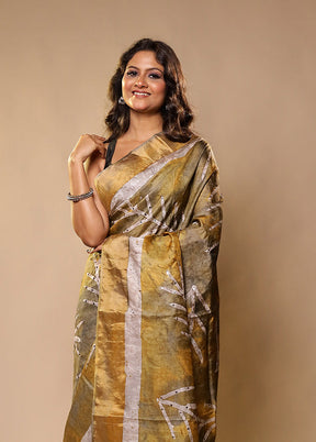 Green Handloom Tissue Pure Silk Saree With Blouse Piece