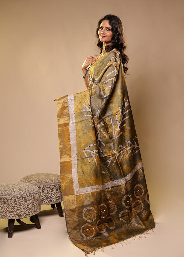 Yellow Handloom Tissue Pure Silk Saree With Blouse Piece