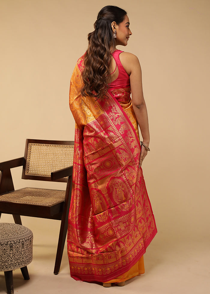 Yellow Baluchari Silk Saree With Blouse Piece