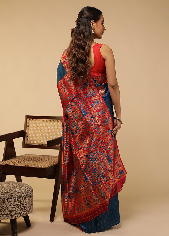 Blue Baluchari Silk Saree With Blouse Piece