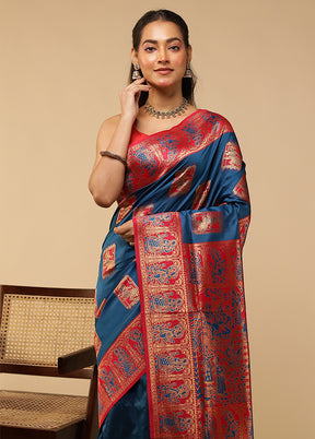 Blue Baluchari Silk Saree With Blouse Piece
