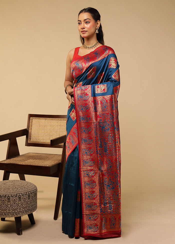 Blue Baluchari Silk Saree With Blouse Piece