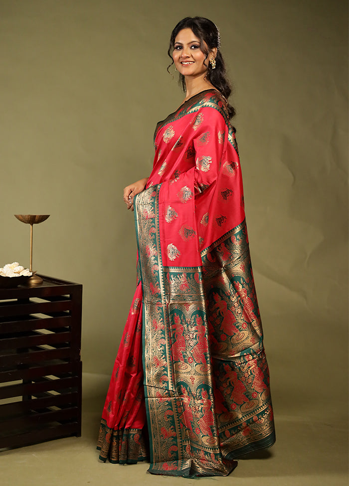 Pink Baluchari Silk Saree With Blouse Piece