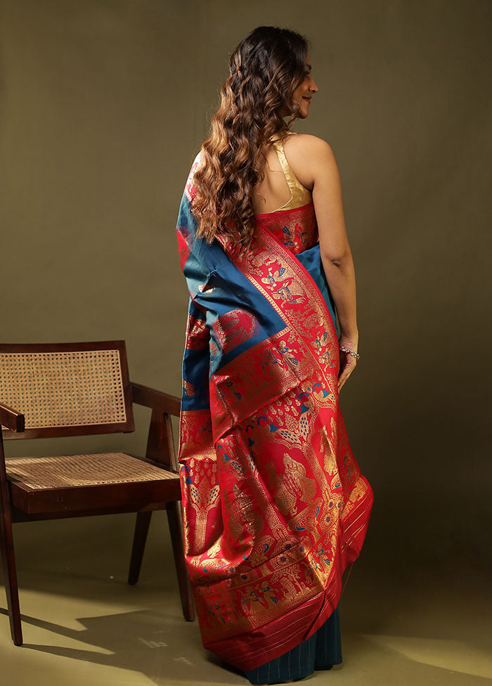 Blue Baluchari Silk Saree With Blouse Piece