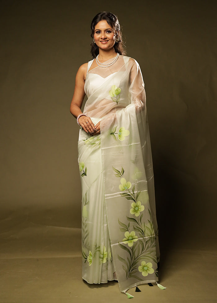 Rose Copper Duo – Green Organza & Yellow Printed Silk Sarees