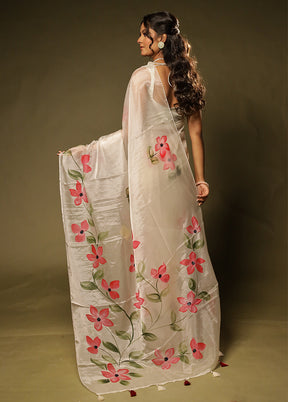 Cream Organza Saree With Blouse Piece