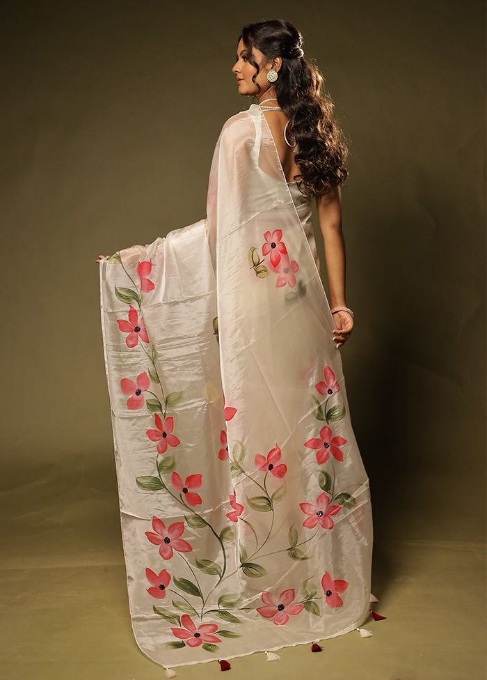 Cream Organza Saree With Blouse Piece