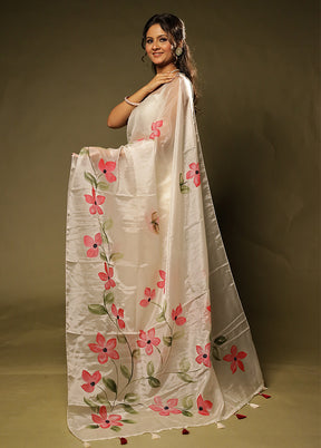 Cream Organza Saree With Blouse Piece