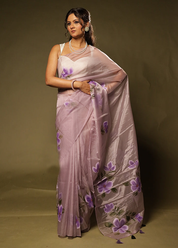 Purple Organza Saree With Blouse Piece