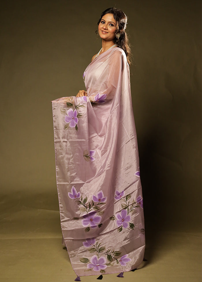 Purple Organza Saree With Blouse Piece