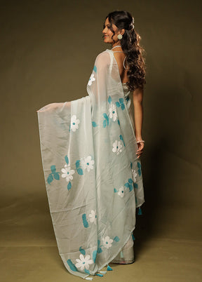 Silver Sandhya Duo – Green & Yellow Organza Sarees
