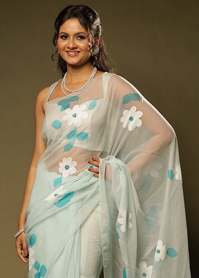 Silver Sandhya Duo – Green & Yellow Organza Sarees