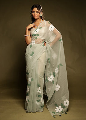 Green Organza Saree With Blouse Piece