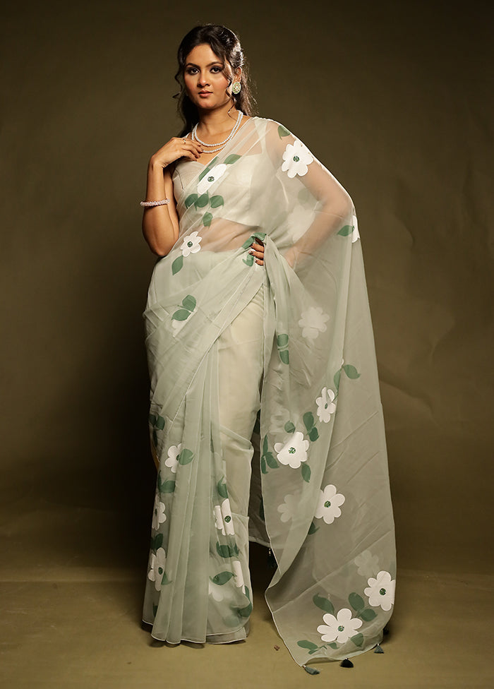Green Organza Saree With Blouse Piece