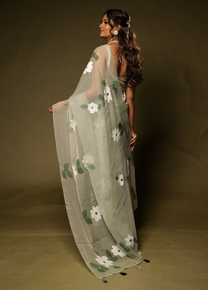 Green Organza Saree With Blouse Piece