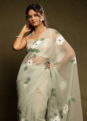 Green Organza Saree With Blouse Piece